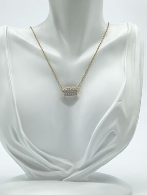 Vintage 14k Yellow Gold Pave Diamond Sliding Pendant Necklace